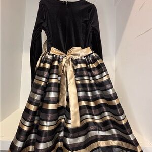 Bonnie Jean Gold and Black A-line Kids Dress Tie Front